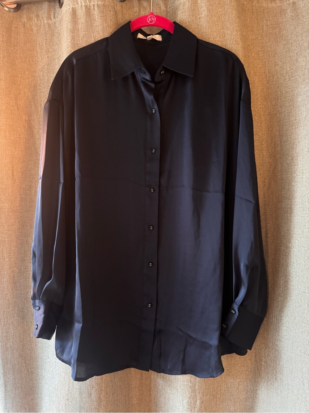 Favorite Daughter Navy Satin Button-Up Shirt